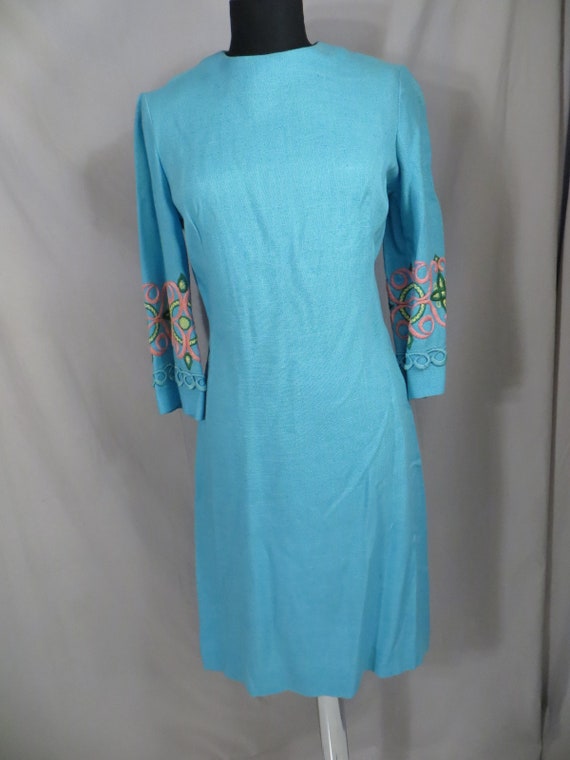 Cotton Embroidered Dress Vintage 70's Midi Long S… - image 2