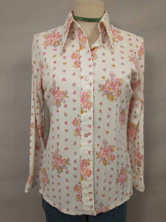 Sixties Vintage Shirt Mid Century Blouse Long Sle… - image 2