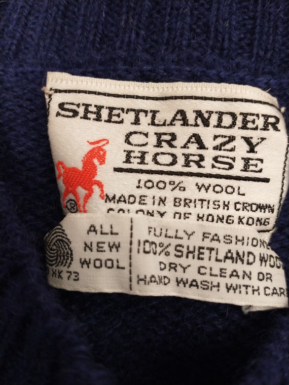 70's Navy Blue Shetland Wool Pullover Sweater Vin… - image 7