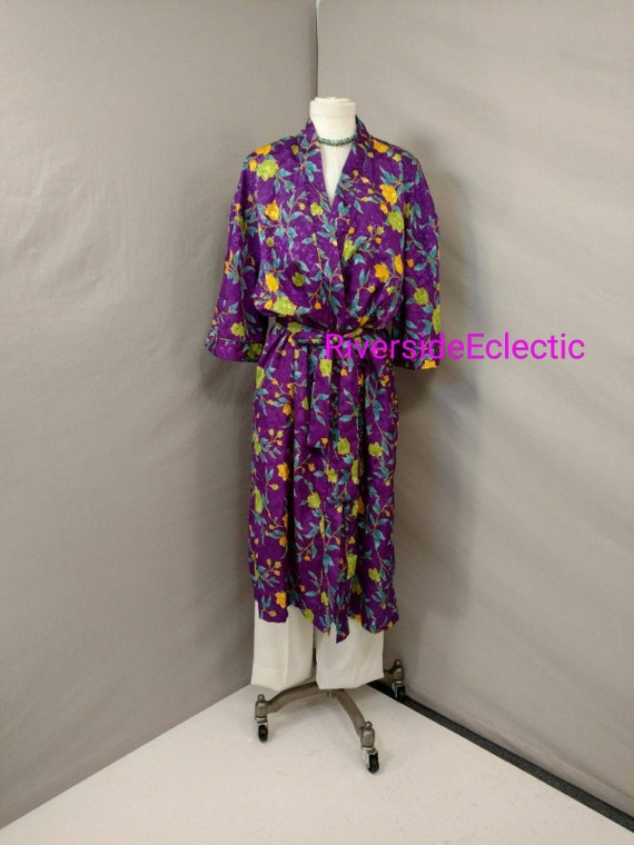 Purple Floral Robe Vintage Lord & Taylor Long Tra… - image 1