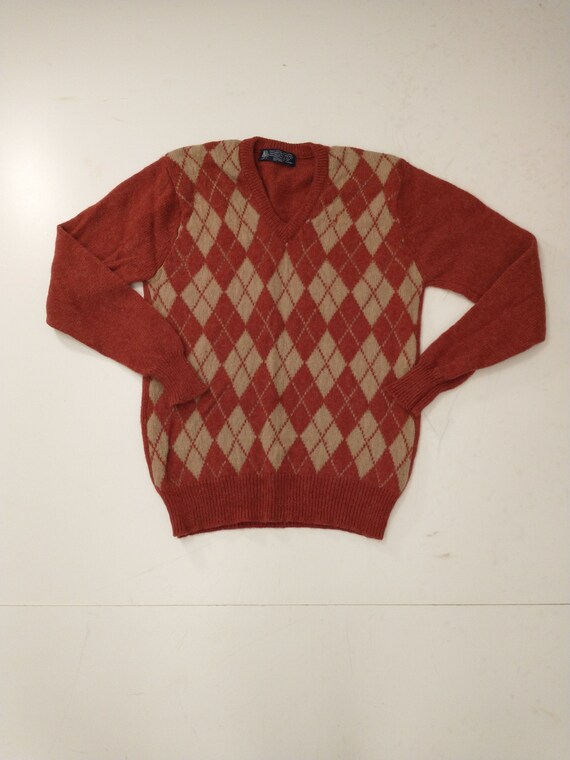 Harlequin Shetland Wool V Neck Pullover Sweater V… - image 1