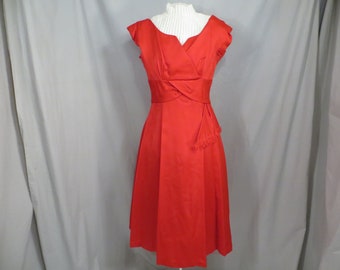 Red Satin Fifties Party Dress Vintage 50's Feminine Fit and Flare made in USA Red Crinoline Authentic Sixties 60s ApxSzSm see Measurements