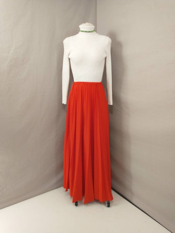 Red Pleated Floor Length Skirt Vintage 70's Long … - image 1