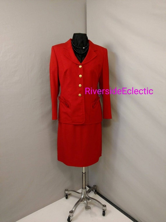 Red Designer Power Suit Rena Lange Woman's Busines
