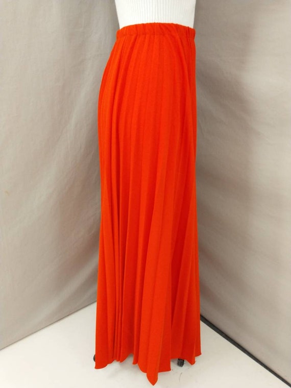 Red Pleated Floor Length Skirt Vintage 70's Long … - image 3