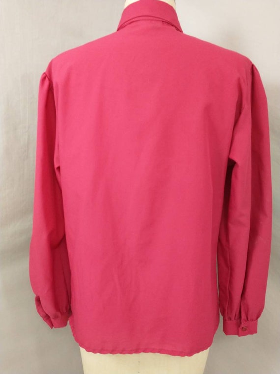 Vintage 80's Dark Pink Blouse Long Puff Sleeve Bu… - image 5