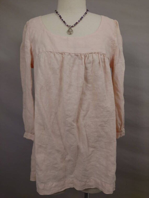Pale Pink Linen Vintage Blouse 90's Long Sleeve F… - image 2