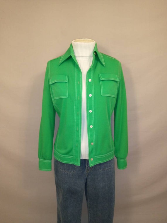 70's Green Shirt Jacket Wing Collar Pockets Authentic Period Polyester  Great 4 Saint Patrick's Irish Party Emerald Kelly - Etsy