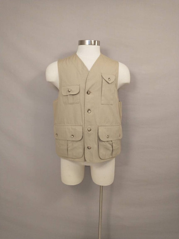 Willis \u0026 Geiger Vintage Khaki Safari Bush Vest Quality Cotton Classic Made in USA Outdoors Sporting Hiking 100 Percent Cotton Twill