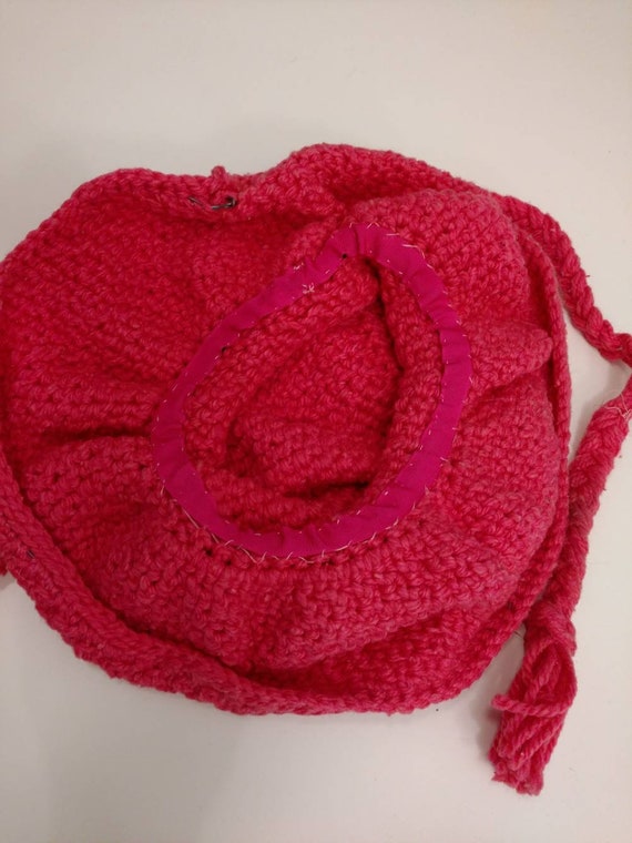 Hand Knit Bright Pink Vintage Floppy Brim Hat OS … - image 7
