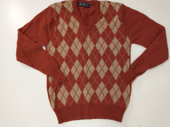 Harlequin Shetland Wool V Neck Pullover Sweater V… - image 2