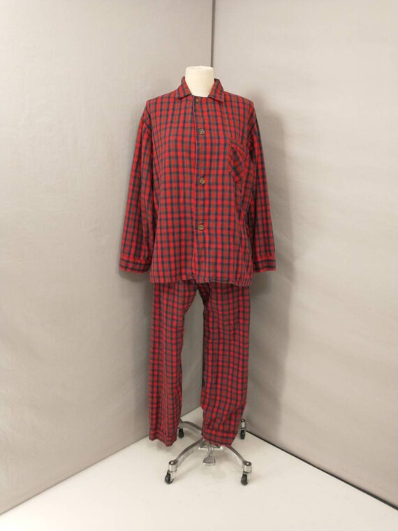 Plaid Cotton Pajama's Vintage 80's 90's Comfortable Traditional Menswear  Style Washable Men's Sleepwear P J's Red Soft Flannel 