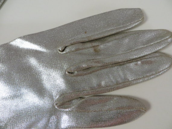 Vintage Silver Lame with Beads Gloves Soft Unusua… - image 3