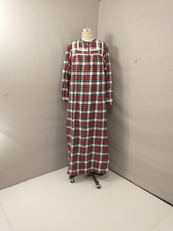 Stewart Plaid Old Fashioned Cotton Flannel Nightgown Vintage 80's