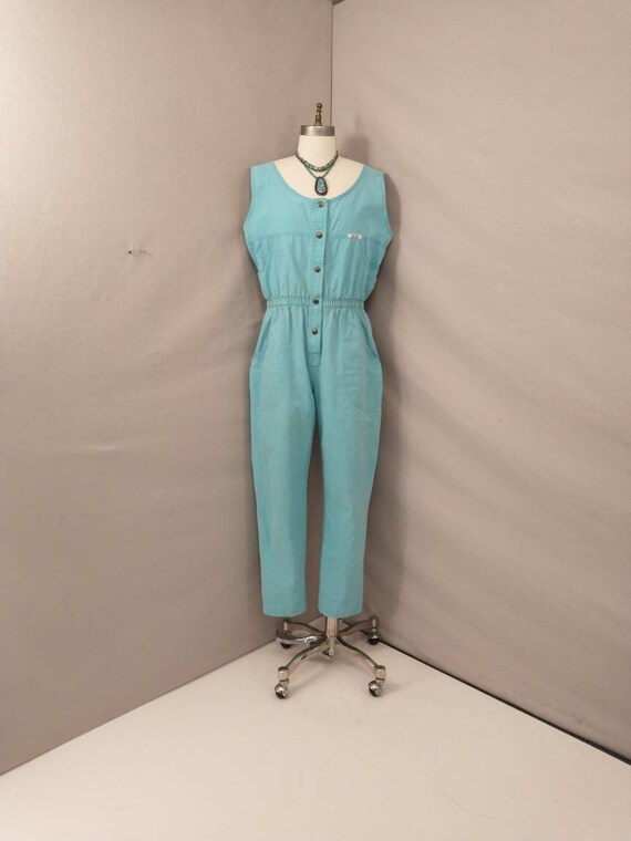 Aqua Cotton Jumpsuit 80's Vintage Classic Eighties Etsy