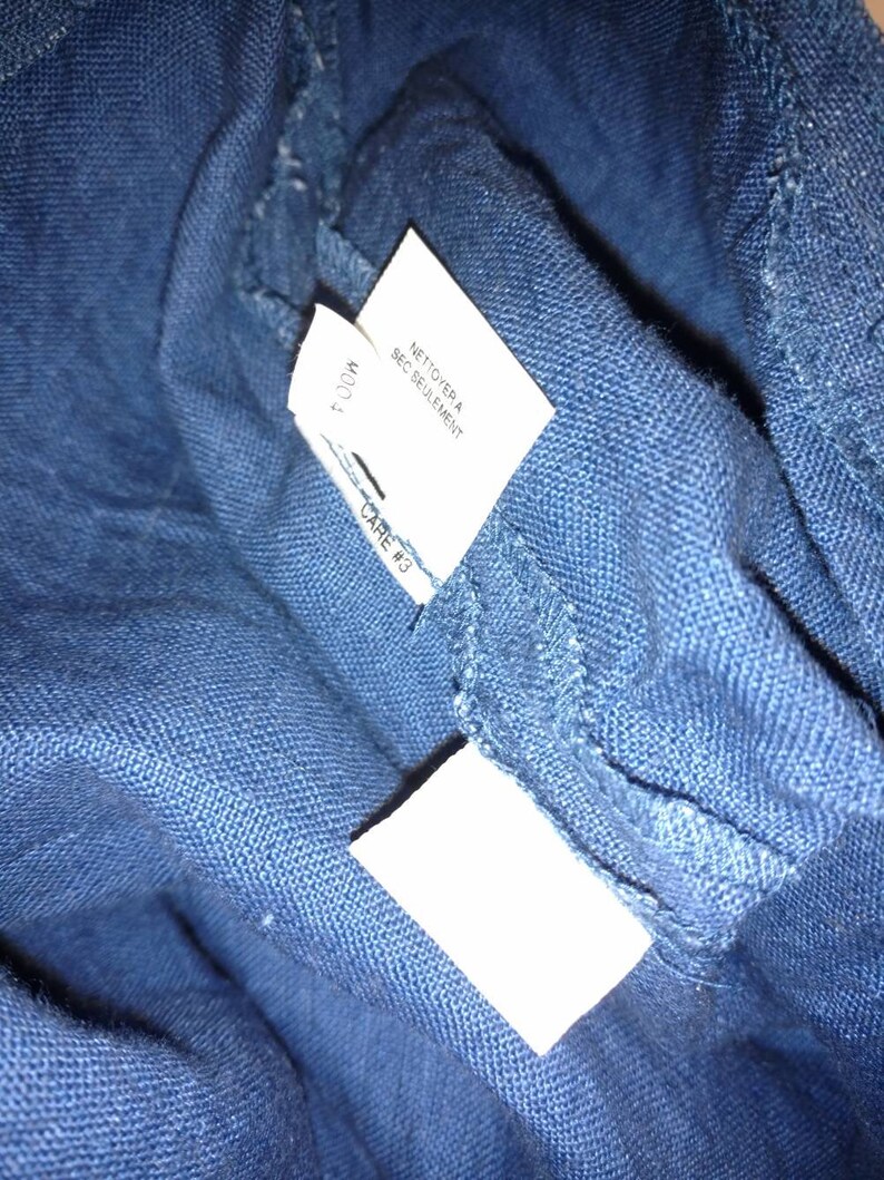 Indigo Linen Dress Vintage 90/'s Midi Knee Length A Line Shift Simple Minimalist Woven Denim Fabric Classic /& Comfortable Short Sleeve