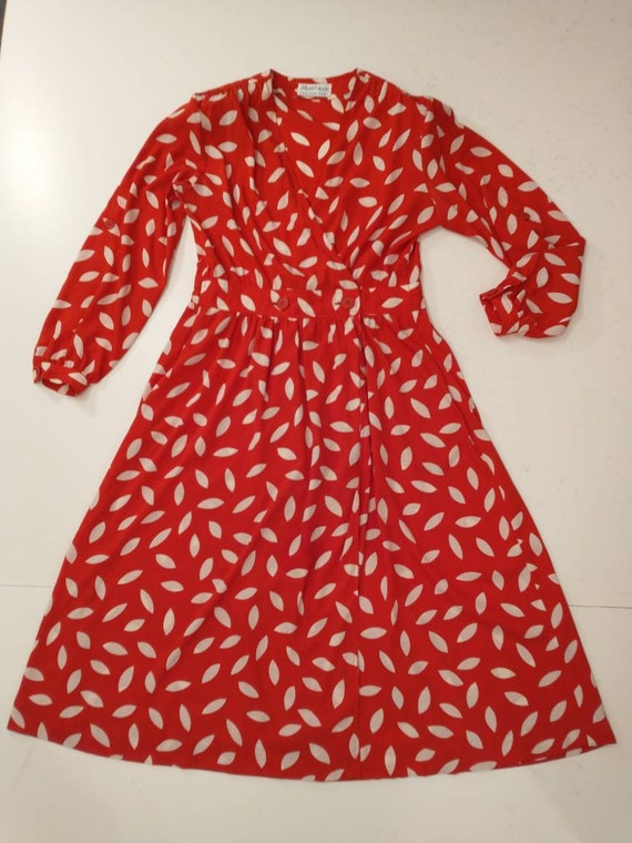 Red & White Wrap Dress 80's Vintage Dramatic Femi… - image 10
