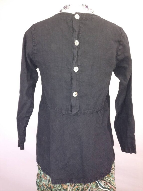 Peplum Black Linen Vintage Blouse 90's Long Sleev… - image 5