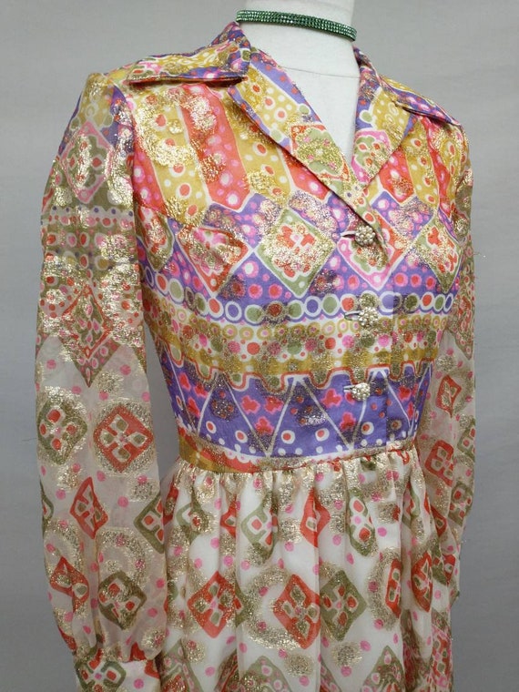 70's Metallic Colorful Dress Vintage Seventies Lo… - image 3