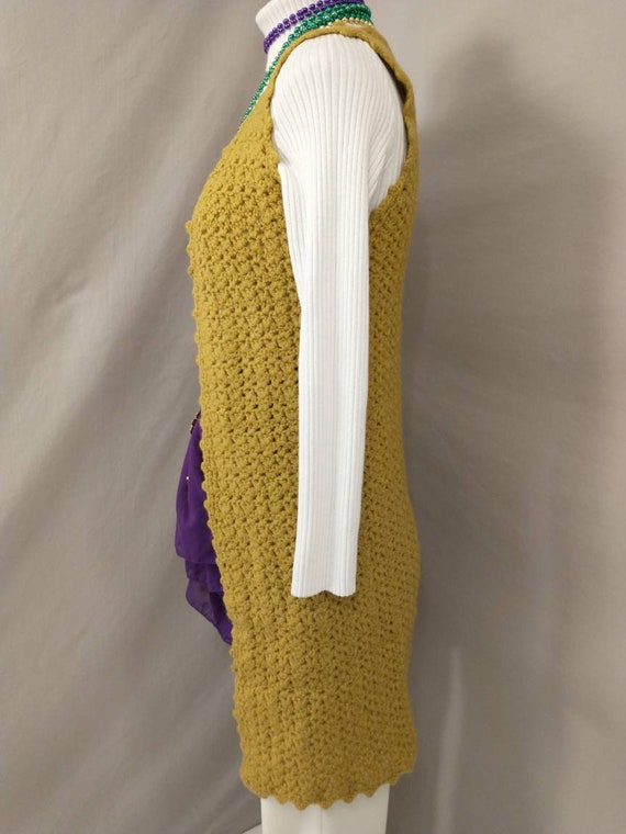 Gold Hand Knit Long Sweater Vest Handmade Vintage… - image 5