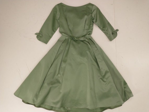 Green Satin Fifties Party Dress Vintage 50's Femi… - image 8