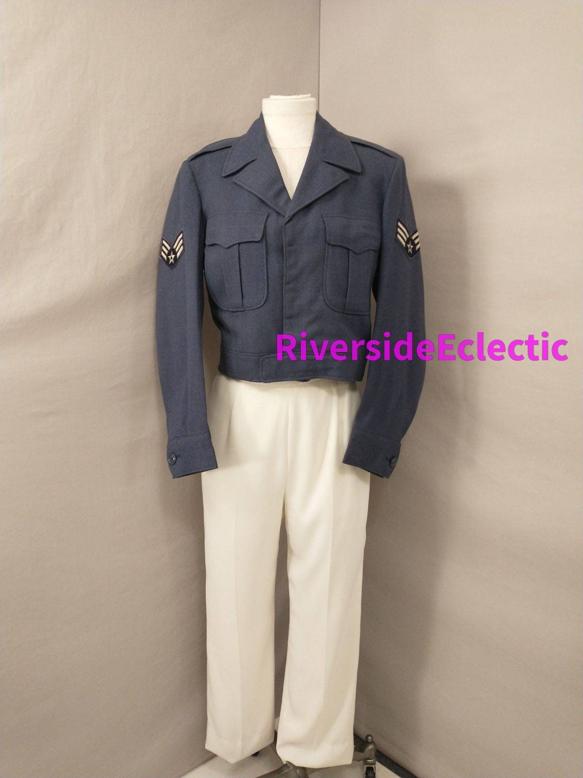 Vintage USAF 50's Short Wool Jacket Military Coat Light Blue