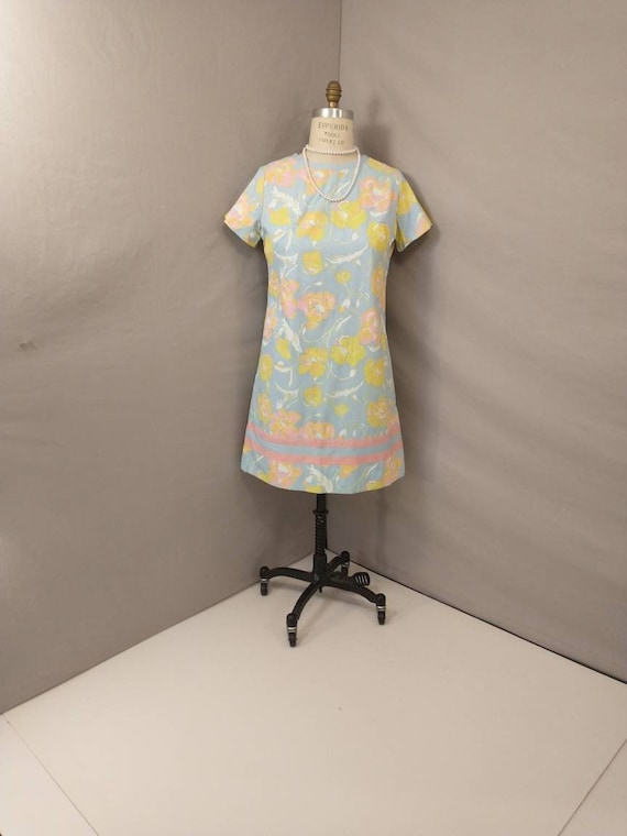 Pastel Floral Sheath Dress Summer Sundress Shift … - image 1