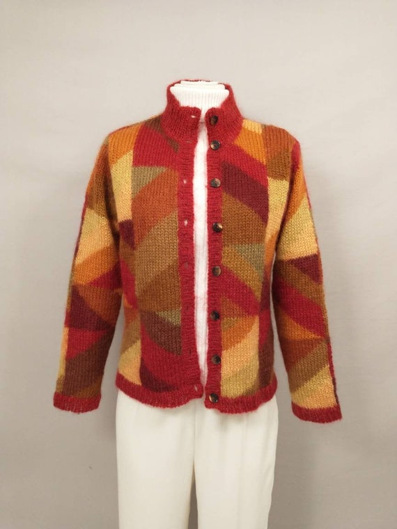 Colorblock Cardigan Sweater Jacket Vintage Short K