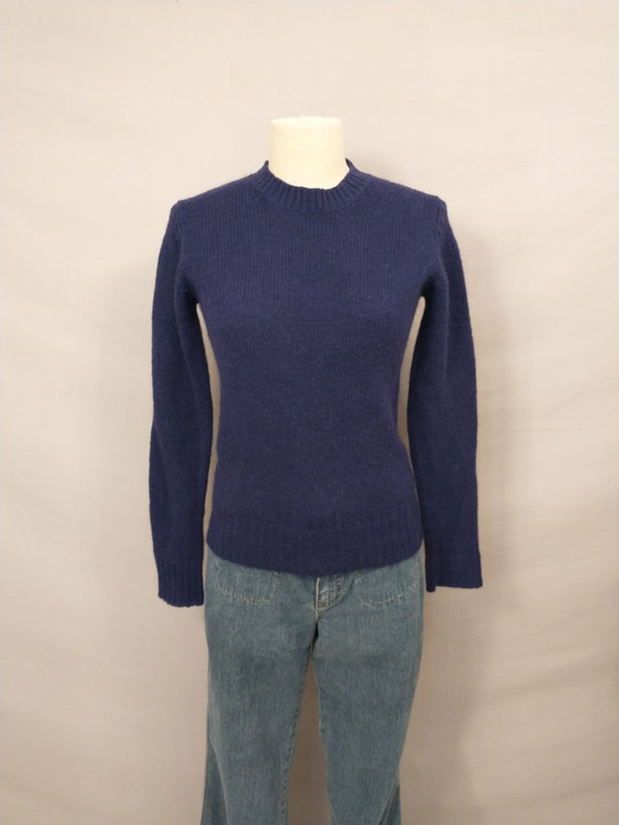 70's Navy Blue Shetland Wool Pullover Sweater Vin… - image 1