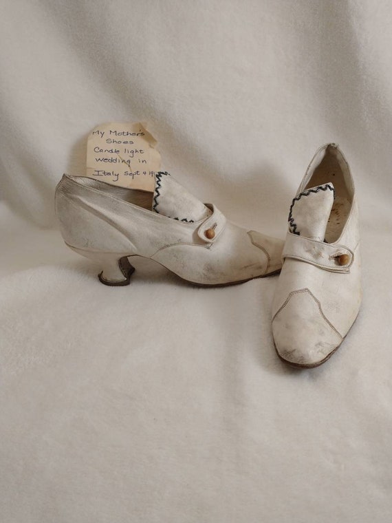 Antique Wedding Shoes 1913 Victorian era White Lea