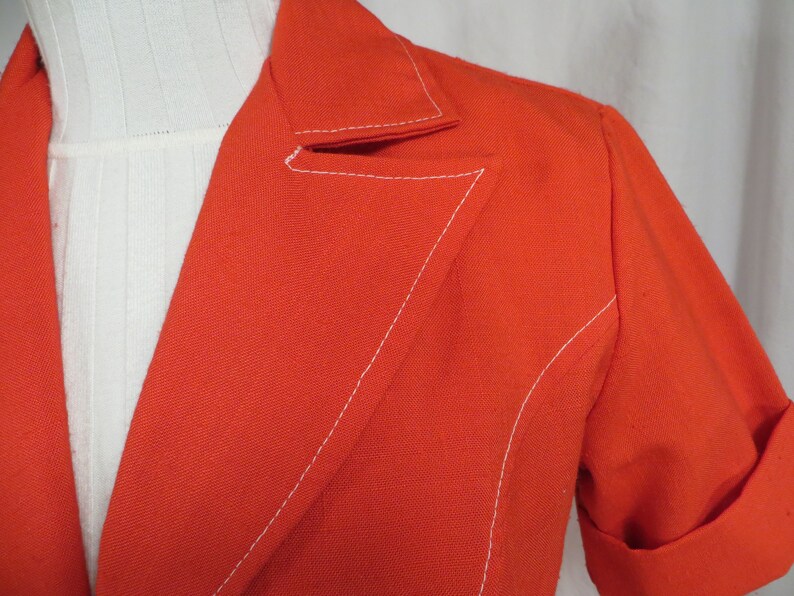 70/'s Red Long Shirt Jacket Tunic Length Sm Large Wing Collar White Buttons Authentic Period Seventies