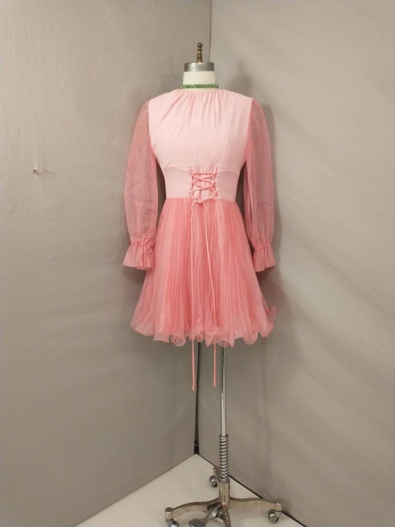 Girly Pink Vintage 70's Feminine Dress Ruffles She