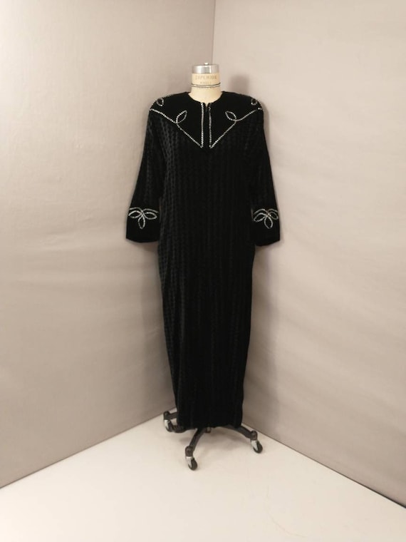 Black Loungewear Robe Gown Velvety Soft Georgette 