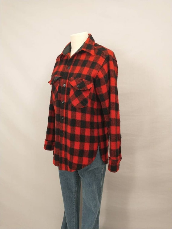 Classic Red Buffalo Check Wool Shirt Jacket by Woolrich Woolen