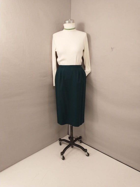 Dark Green Wool Midi Skirt Pendleton Made in USA … - image 1