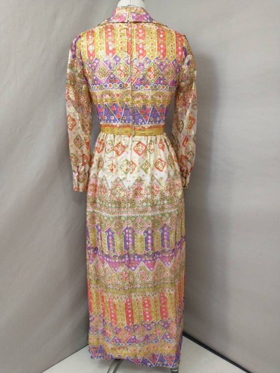 70's Metallic Colorful Dress Vintage Seventies Lo… - image 5