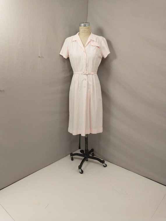 50's Cotton Pink Seersucker Pinstripe Dress Vintag