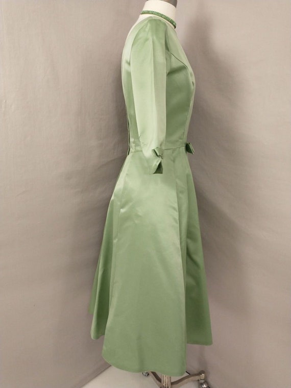 Green Satin Fifties Party Dress Vintage 50's Femi… - image 4