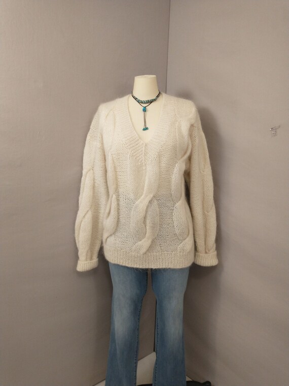 Oversized Long Cream White Mohair Wool Blend Pullo