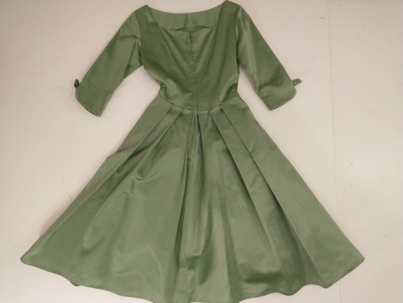 Green Satin Fifties Party Dress Vintage 50's Femi… - image 10
