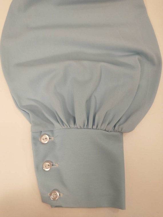 70's Vintage Blue Button Down Shirt Blouse Long P… - image 9