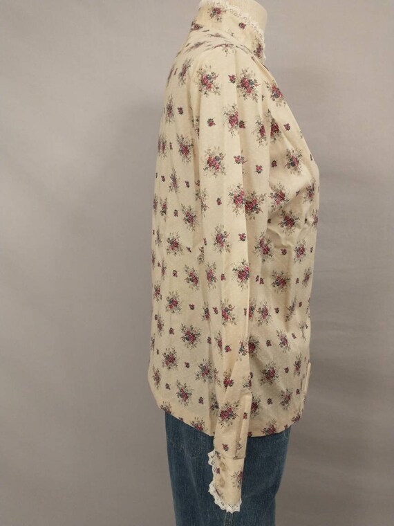 Floral 70's High Neck Blouse Long Sleeve Seventie… - image 5