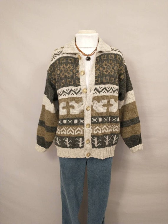 Native Pattern Wool Sweater Jacket Benetton Cardig