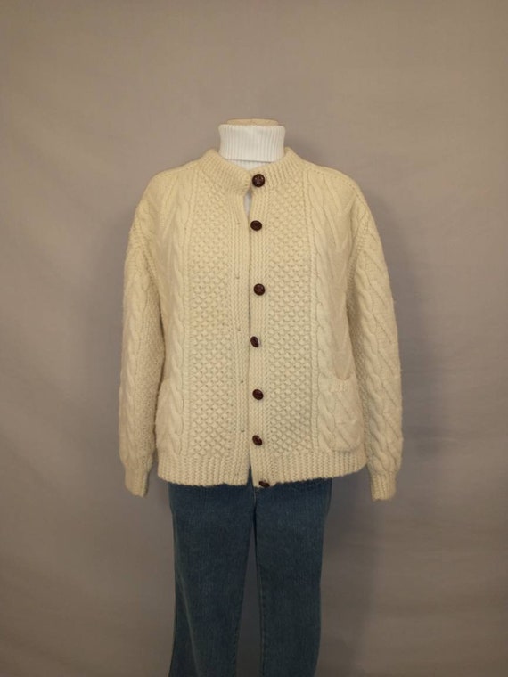 Quill's Vintage Irish Sweater Traditional Hand Knit Jacket Cable