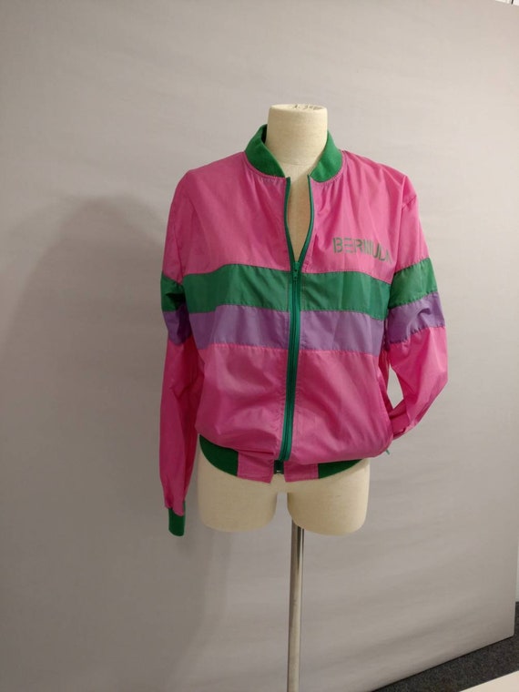 80s Athletic Windbreaker Jacket Bright Colors Pink