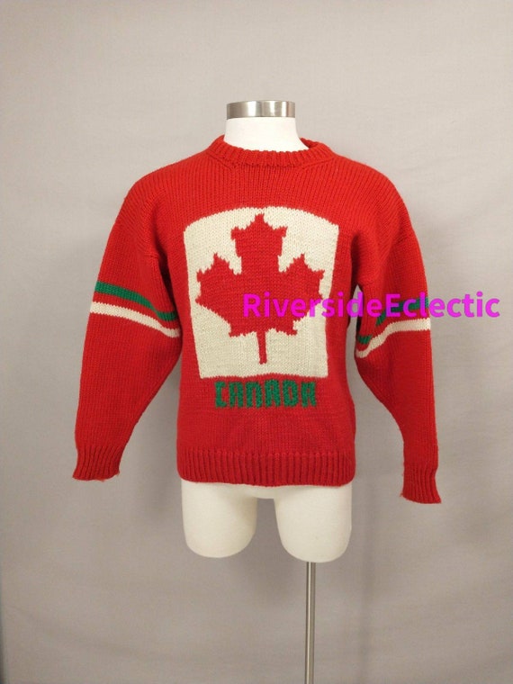 Canadian Mapleleaf  Handknit Thick Sweater Wool Ha
