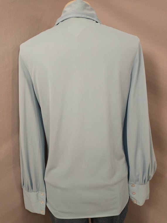 70's Vintage Blue Button Down Shirt Blouse Long P… - image 5