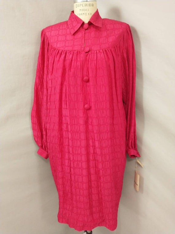 Deadstock 90's Hot Pink Silk Dress Vintage Nineti… - image 2