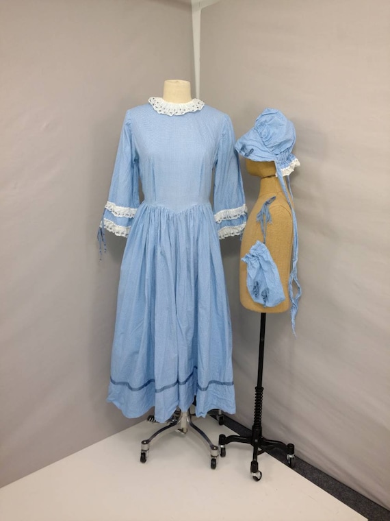 Vintage Praire Dress Blue Gingham Check Feminine … - image 1