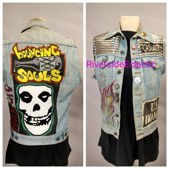 Punk Rock Unique Fan Vest Rock Roll Vintage Denim… - image 1